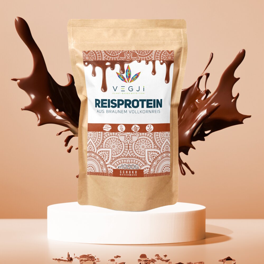 Reisprotein | 81 % Protein | Extra Cremig | Aus braunem Vollkornreis | Schoko | 1000g | Vegan | VEGJi