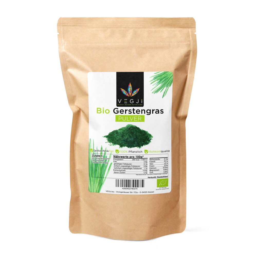 Bio Gerstengras Pulver | Aus EU-Anbau | Ohne Zusätze | 1000g | VEGJi