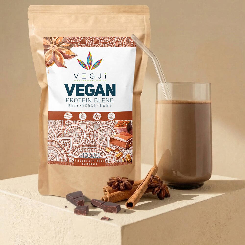 Veganes Proteinpulver | 78% Protein | Chocolate-Chai | 1000g | 3K | Ohne Soja | VEGJi
