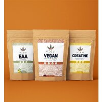 Muskelaufbau Starter-Set von VEGJi | Vegan Protein Blend 1000g Natur | Creatine 500g | EAA Powder 500g Natur
