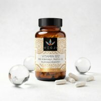 VEGJi Vitamin B12 Triform, Braunglasflasche mit Tabletten
