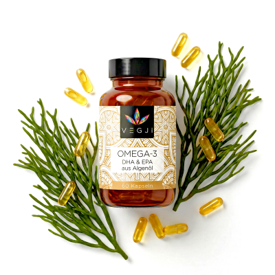 Omega-3 Kapseln aus Algenöl, vegan, reich an DHA...