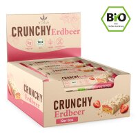 VEGJi Crunchy Erdbeer Bio Proteinriegel 12er Box mit Erdbeere und heller Kakaobutterglasur