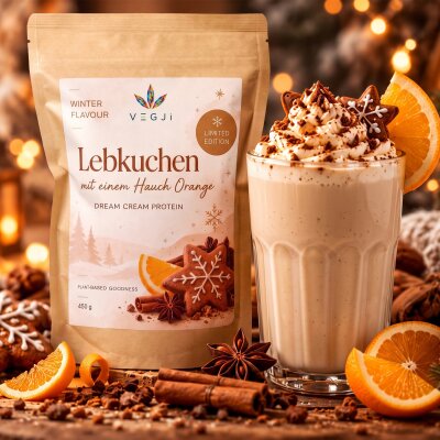 VEGJi Dream Cream Protein Lebkuchen-Orange mit Shake