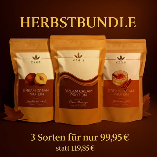 Dream Cream Protein - Veganes Proteinpulver Herbst-Bundle mit Choco Mélange, Milchreis-Zimt und Roasted Hazelnut