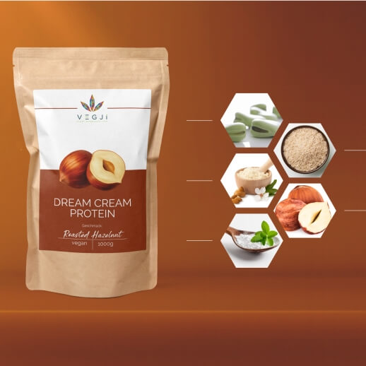Vegan Dream Cream Protein Haselnuss-Geschmack Bilder mit Zutaten