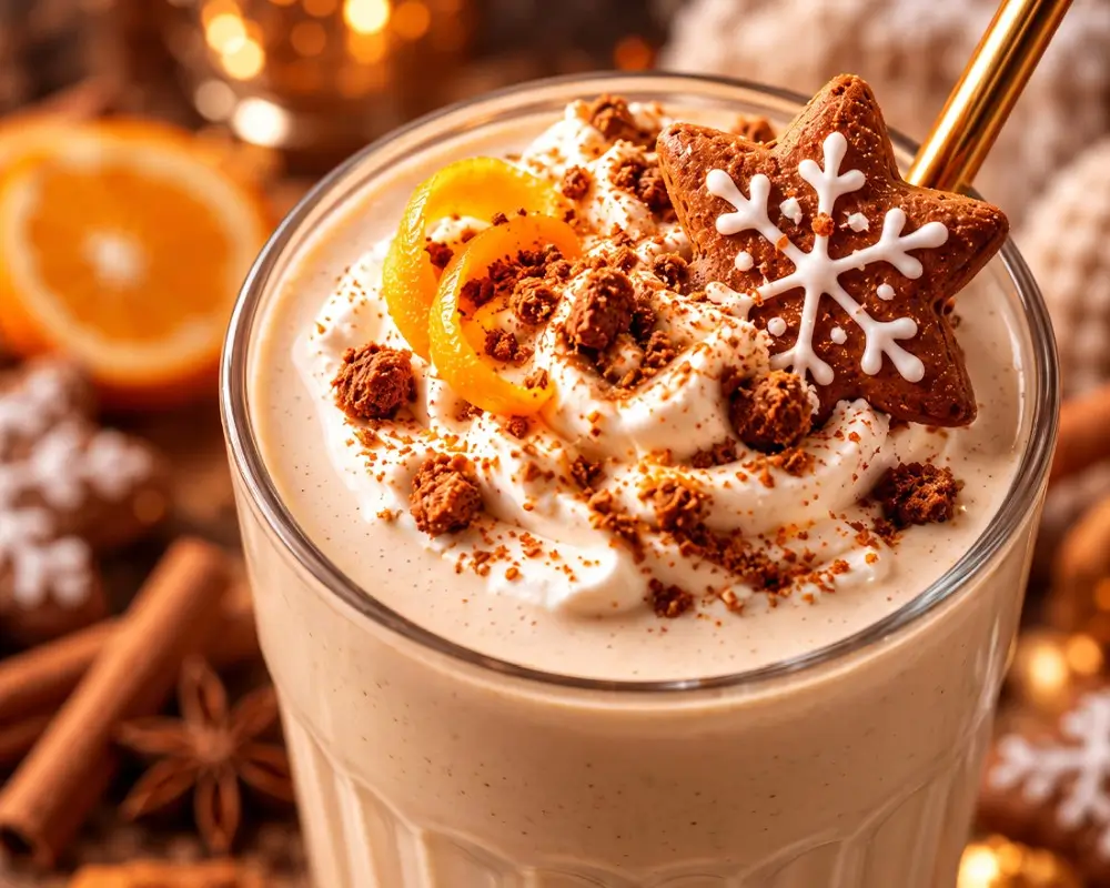 Cremiger Lebkuchen Proteinshake als winterlicher Serviervorschlag
